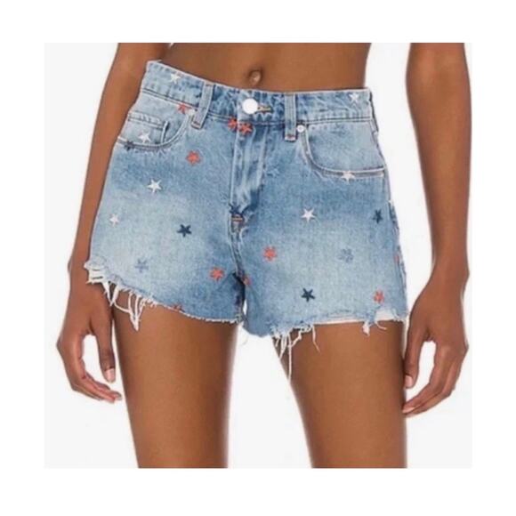 Blank NYC The Barrow Vintage High Rise Stars Embroidered Jean Shorts Sz 28 USA - Picture 2 of 16